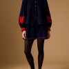 Tops Thierry Colson | Yana Blouse - Embroidered Corduroy Navy / Red