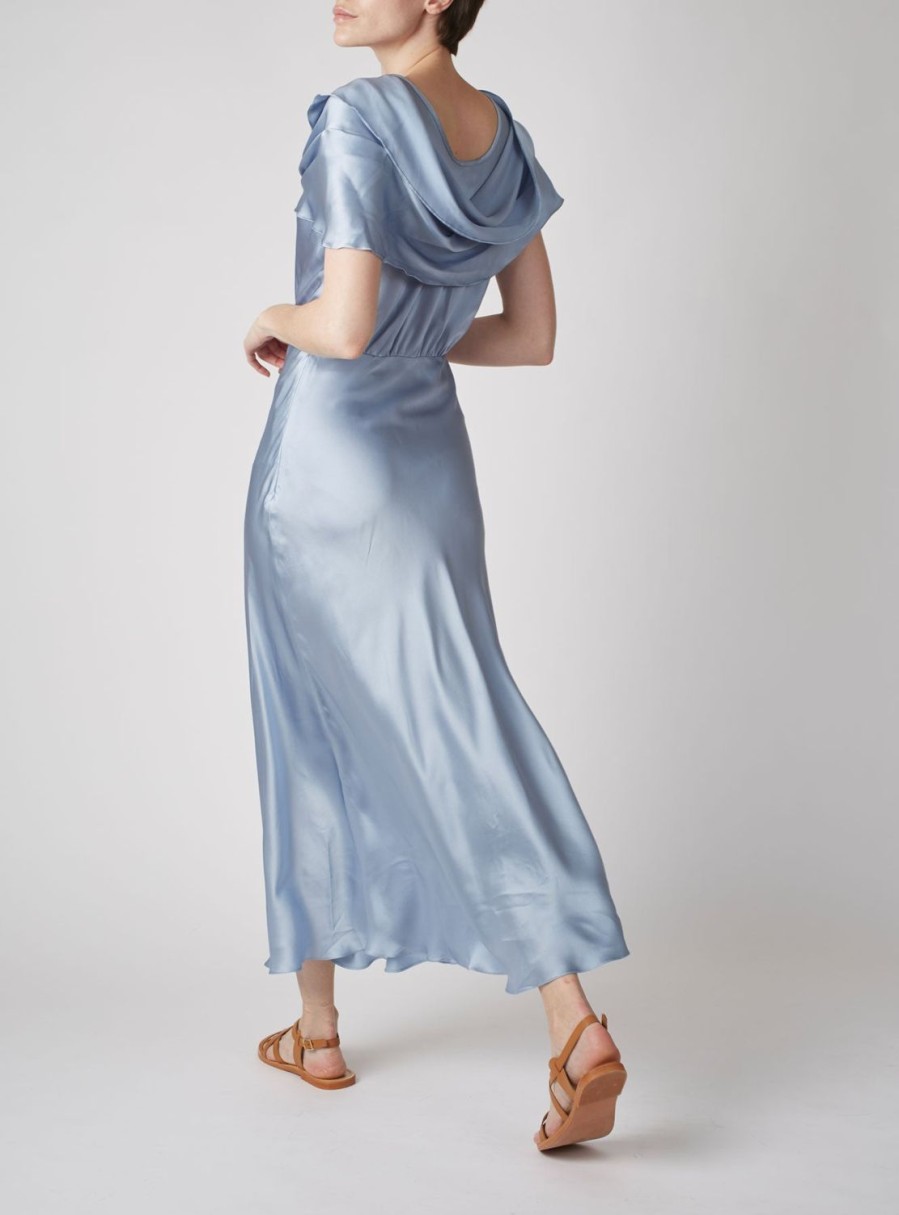 Dresses Thierry Colson | Whitney Dress - Silk Silver Blue · Tryktnederdel