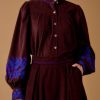 Tops Thierry Colson | Yana Blouse - Embroidered Corduroy - Chocolate/Cobalt & Purple Chocolate / Cobalt & Purple