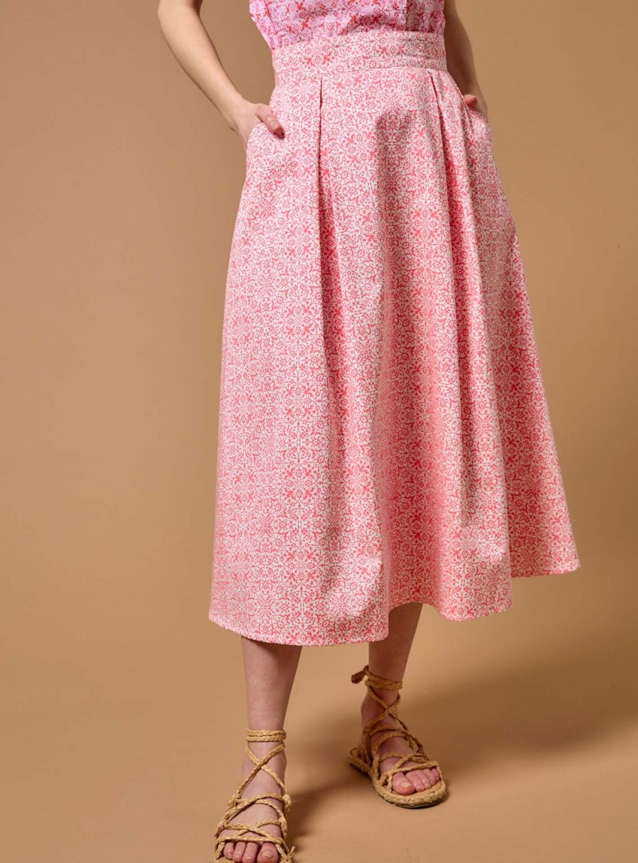 Skirts Thierry Colson | Wynona Skirt - Mughal Blockprint Candy Pink