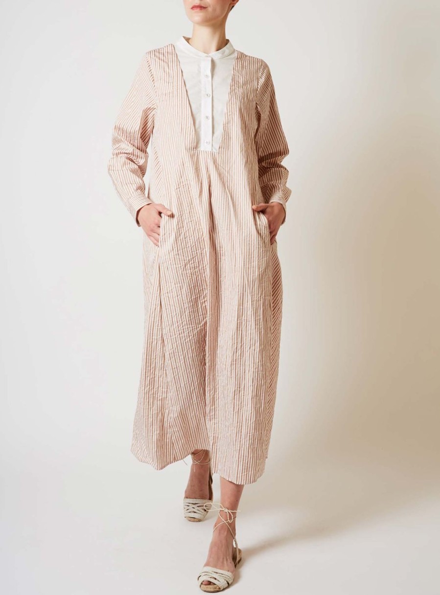 Dresses Thierry Colson | Victoria Long Kaftan - Crinkle Satin - Cappuccino