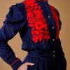 Tops Thierry Colson | Wind Blouse - Embroidered Corduroy Navy / Red