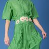 Skirts Thierry Colson | Verde Skirt & Obi Belt - Gipsy Embroidery Veridian Green