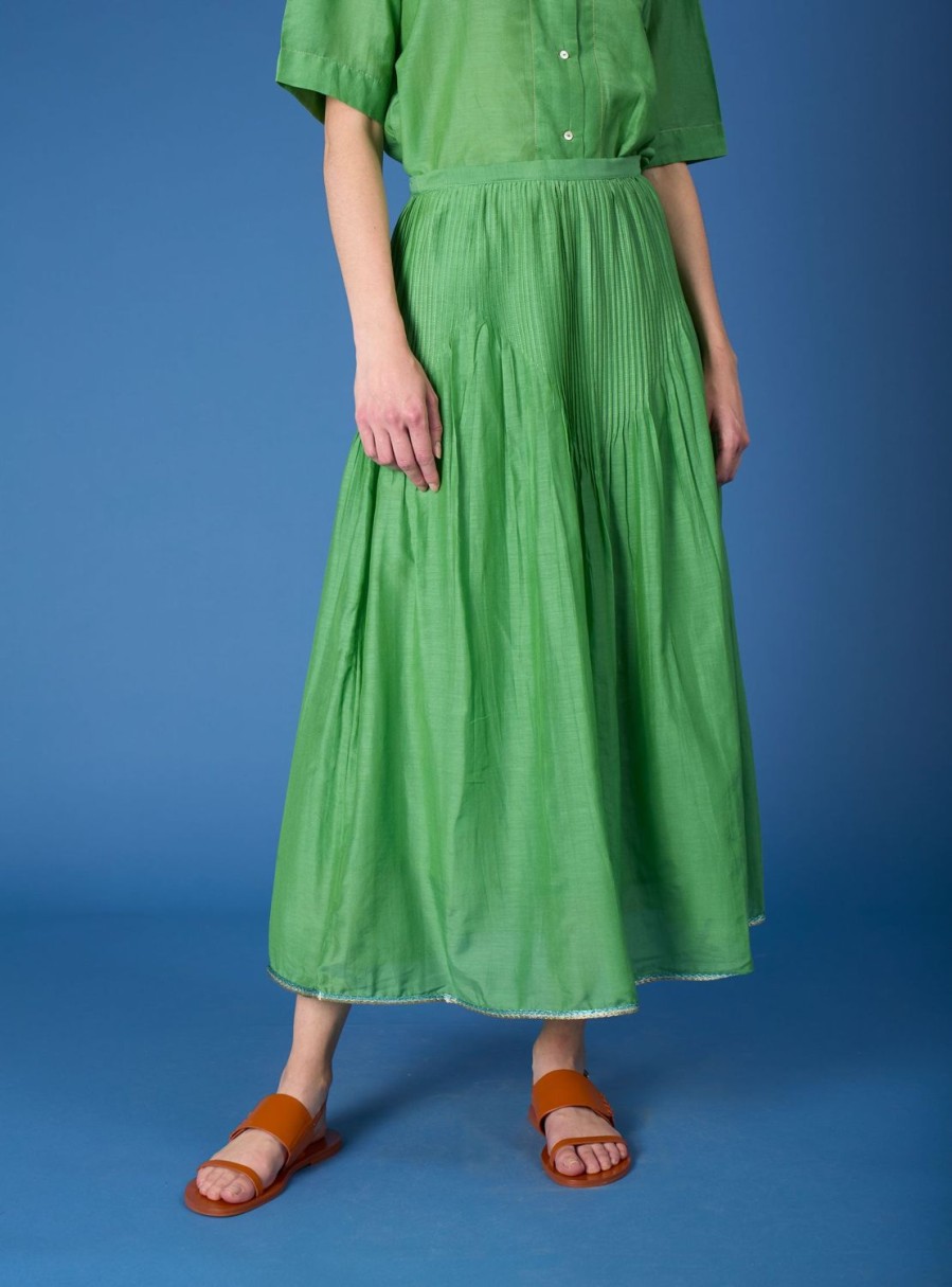 Skirts Thierry Colson | Verde Skirt & Obi Belt - Gipsy Embroidery Veridian Green