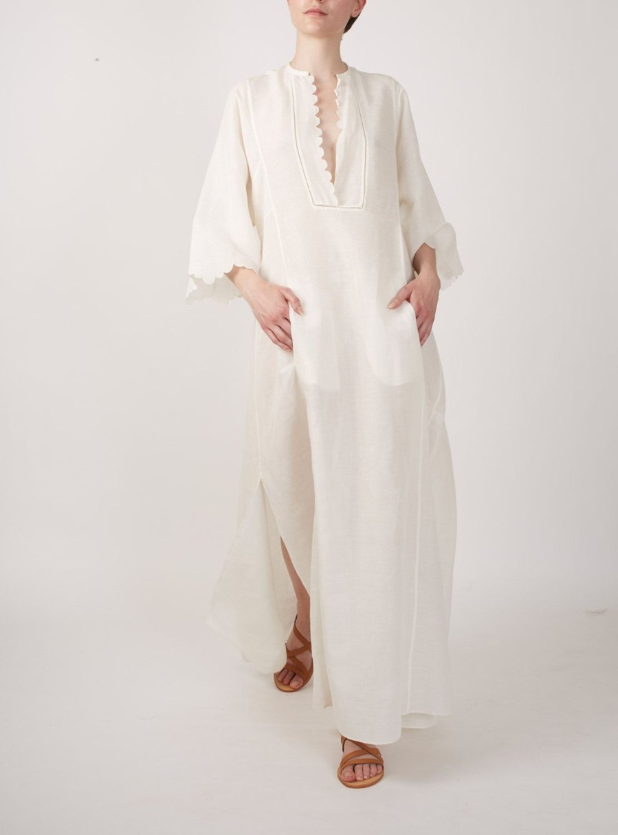 Dresses Thierry Colson | Rachel Long Kaftan - Barocco Scallops Off White