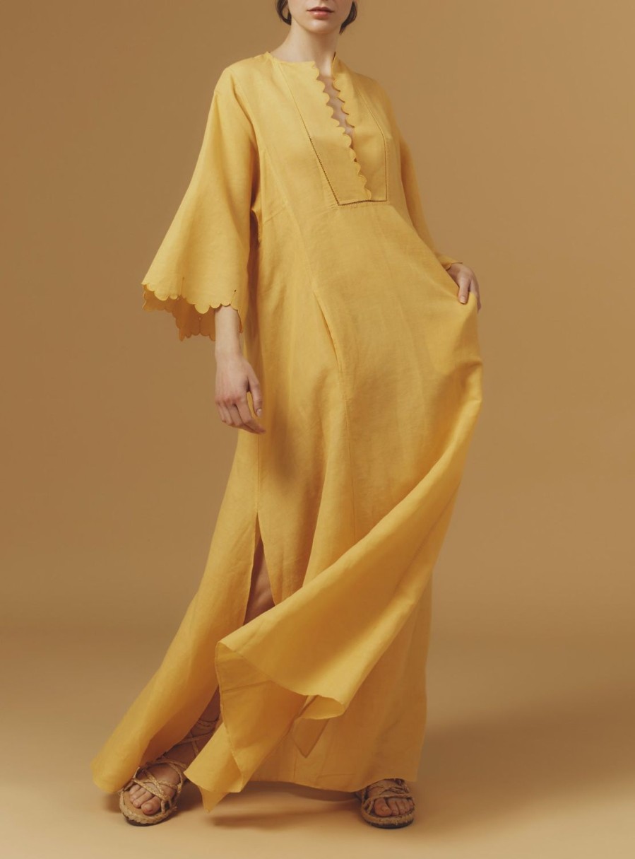 Dresses Thierry Colson | Rachel Kaftan Long - Barocco Scallops Sunflower