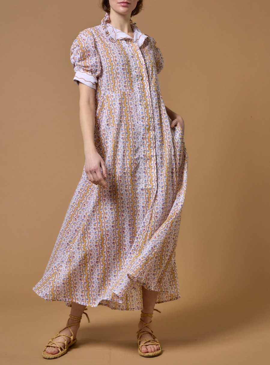 Dresses Thierry Colson | Venetia Dress - Liselund Print Mustard / Bluebell