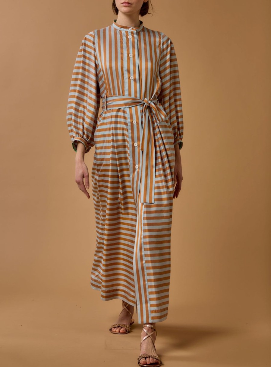 Dresses Thierry Colson | Yvonne Long Dress - Bouboulina Stripes - Brandy