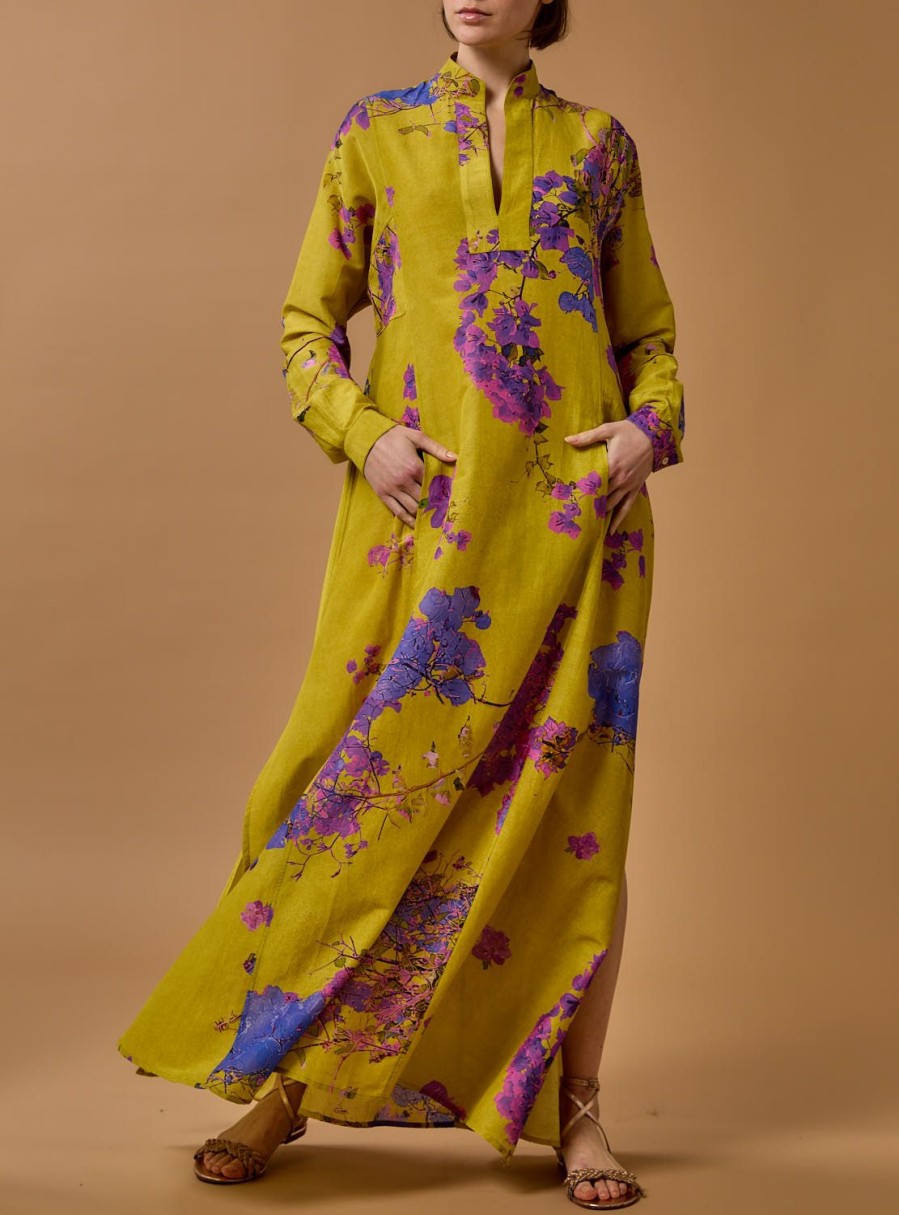 Dresses Thierry Colson | Parvati Kaftan Long - Bougainvilliers Chartreuse / Purple