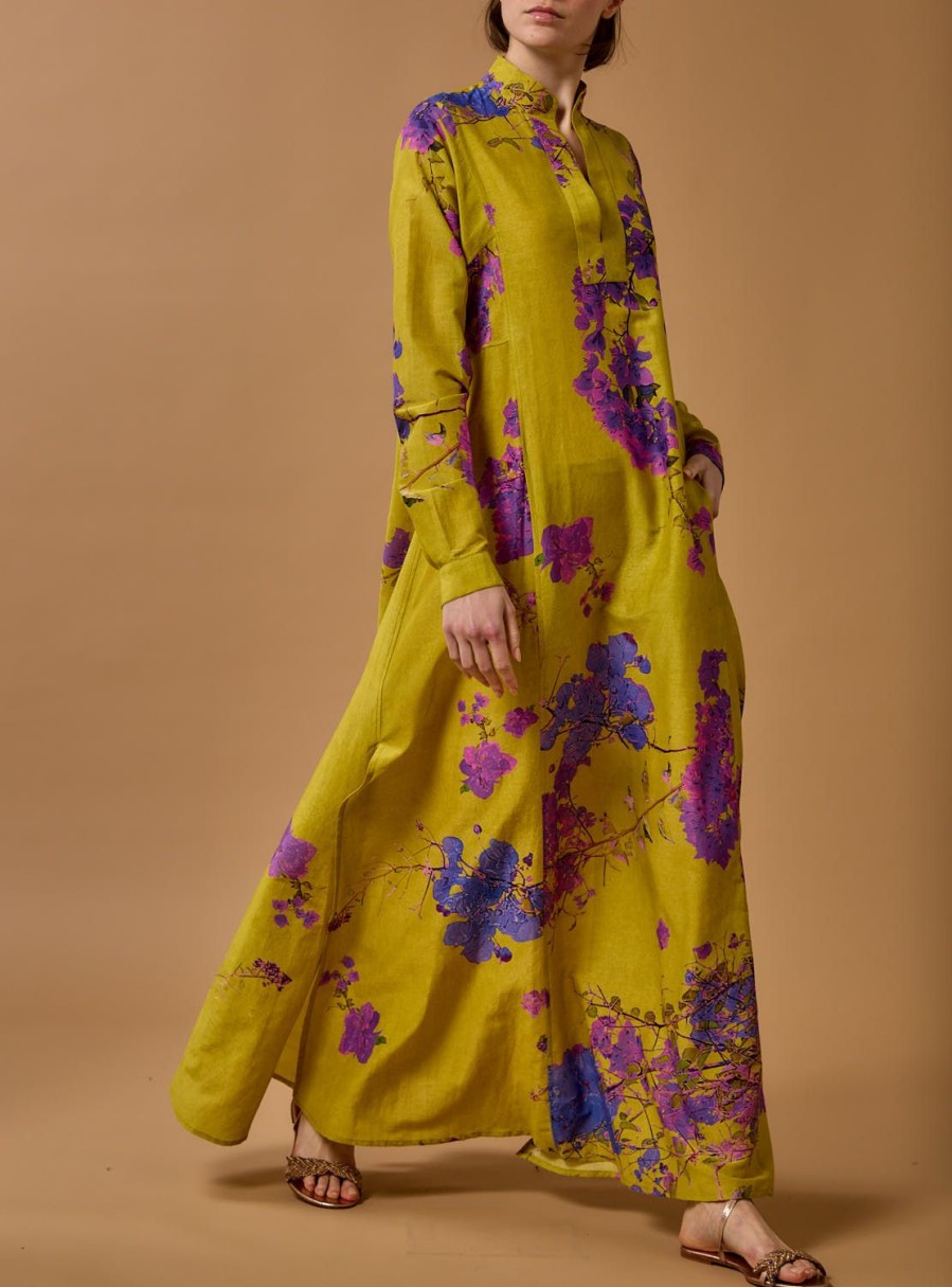 Dresses Thierry Colson | Parvati Kaftan Long - Bougainvilliers Chartreuse / Purple