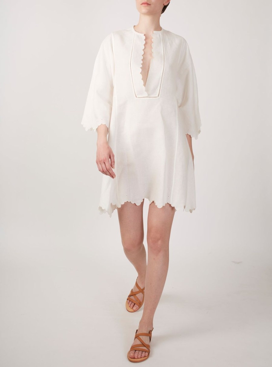 Dresses Thierry Colson | Rachel Mini Kaftan - Barocco Scallops Off White