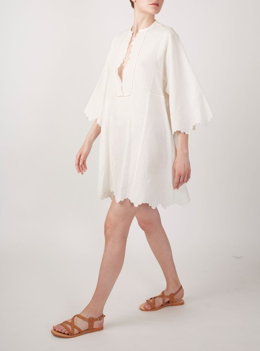 Dresses Thierry Colson | Rachel Mini Kaftan - Barocco Scallops Off White