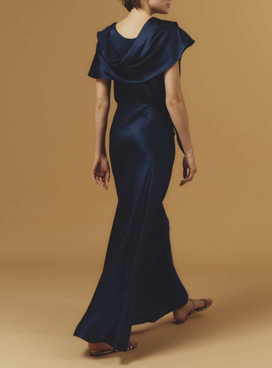 Dresses Thierry Colson | Whitney Dress Long - Silk Night Blue