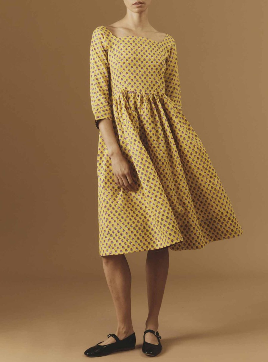 Dresses Thierry Colson | Amalia Linen Dress - Provencal Mignardises Yellow / Magenta