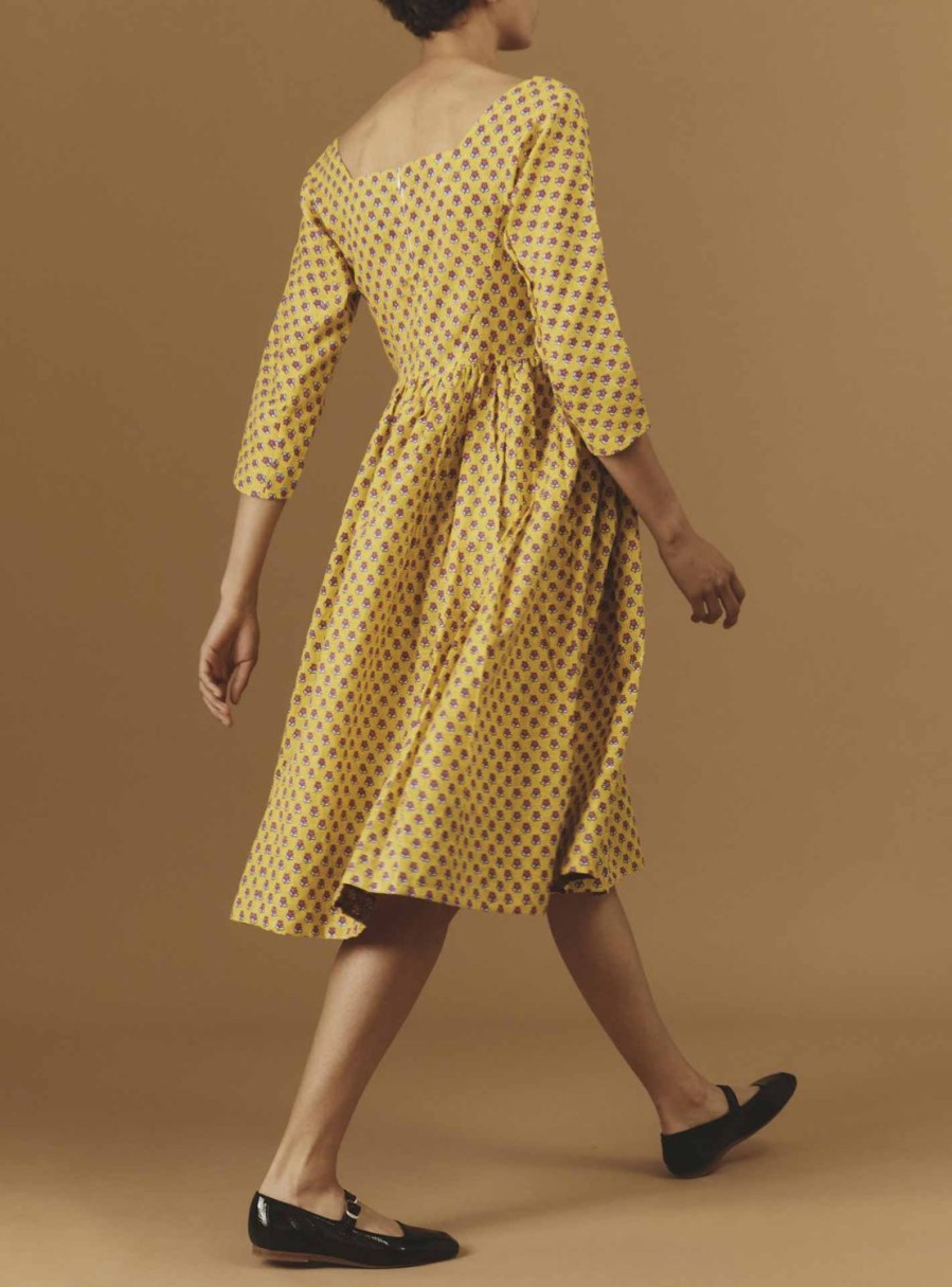 Dresses Thierry Colson | Amalia Linen Dress - Provencal Mignardises Yellow / Magenta