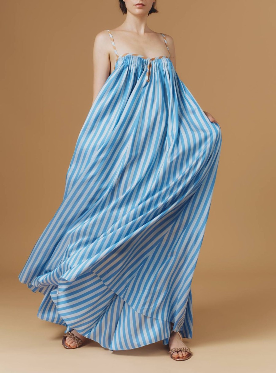 Dresses Thierry Colson | Zenobia Long Dress - Bouboulina Stripes Sapphire / Brandy