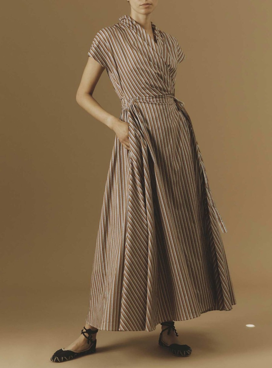 Dresses Thierry Colson | Isolde 2 Long Dress - Caviar Stripes Copper