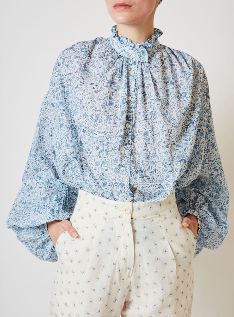 Tops Thierry Colson | Slava Blouse - Floral Jaal Monochrome Petrol