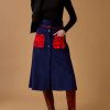 Skirts Thierry Colson | Yardley Skirt - Embroidered Corduroy Navy / Red