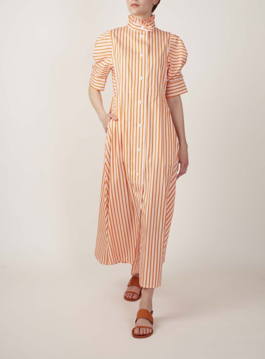 Dresses Thierry Colson | Venetia Dress - Mayfair Orange / Salmon & White