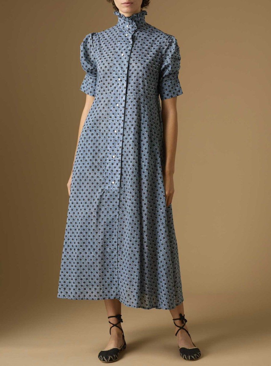 Dresses Thierry Colson | Venetia Voile Dress - Provencal Mignardises - Blue Grey / Black Blue-Grey / Black