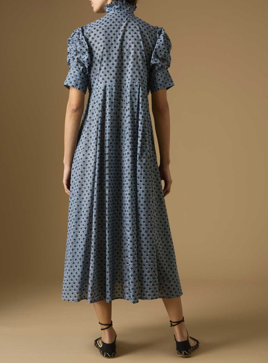 Dresses Thierry Colson | Venetia Voile Dress - Provencal Mignardises - Blue Grey / Black Blue-Grey / Black