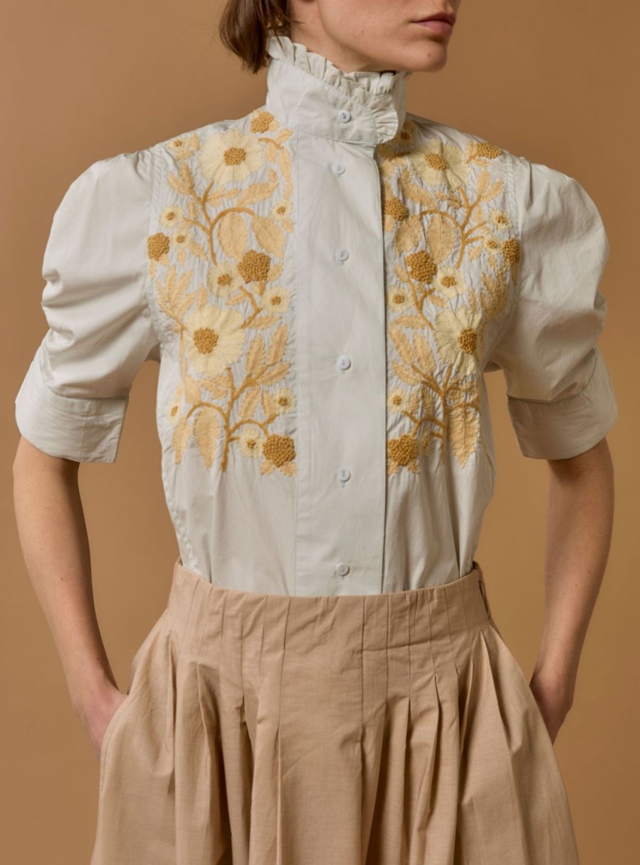 Tops Thierry Colson | Vita Blouse - Balkan Embroideries - Cabbage White