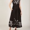 Dresses Thierry Colson | Valeria Dress - Floral Lace Embroidery White On Black