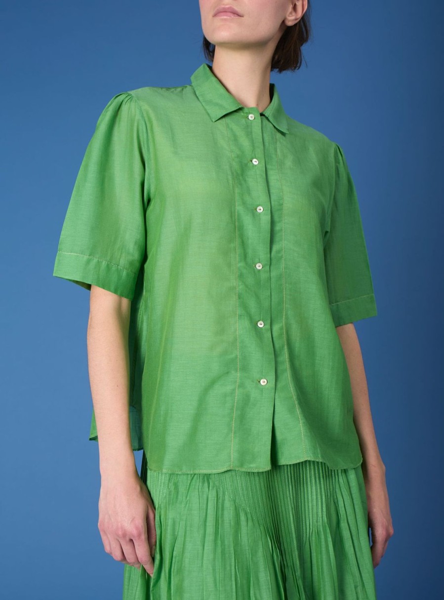 Tops Thierry Colson | Betty Shirt - Gipsy Embroidery Veridian Green