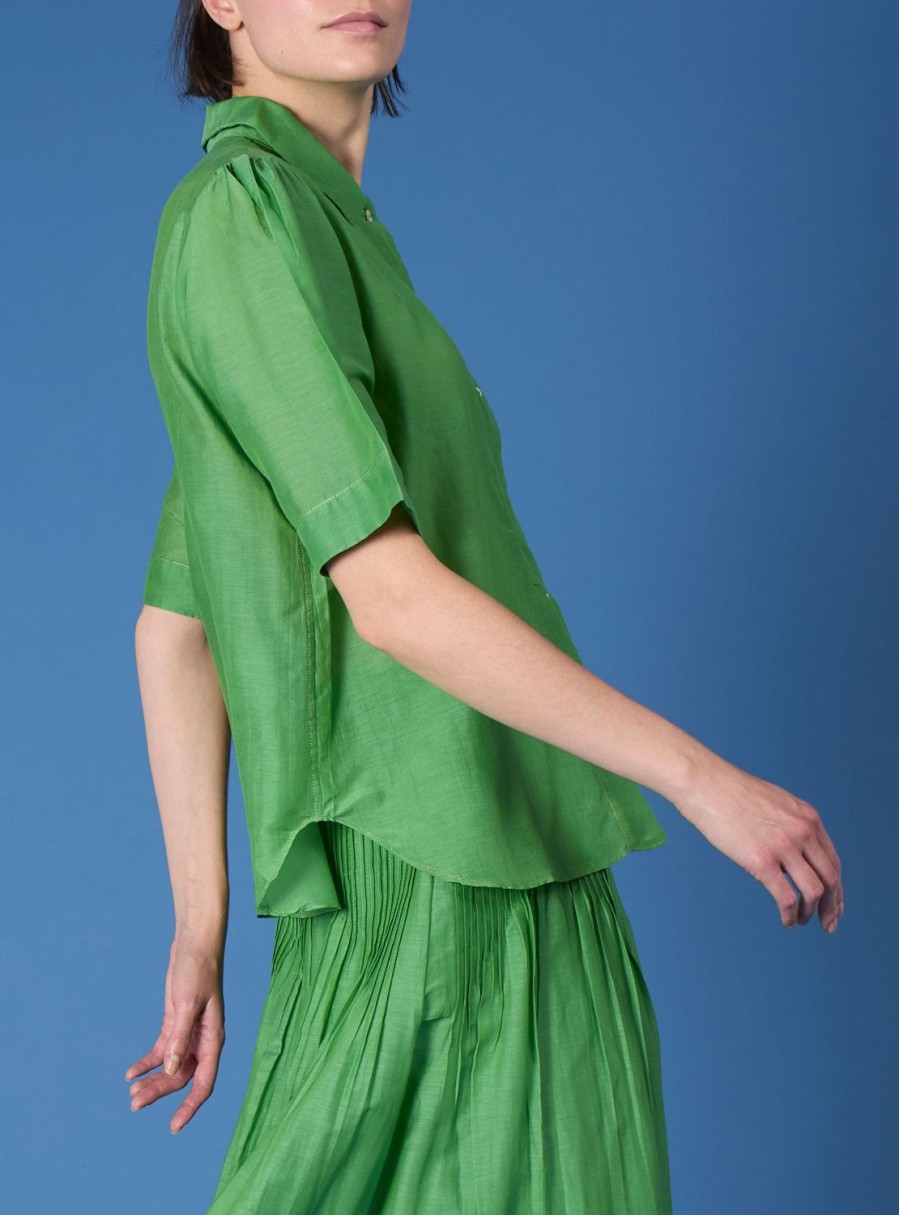 Tops Thierry Colson | Betty Shirt - Gipsy Embroidery Veridian Green