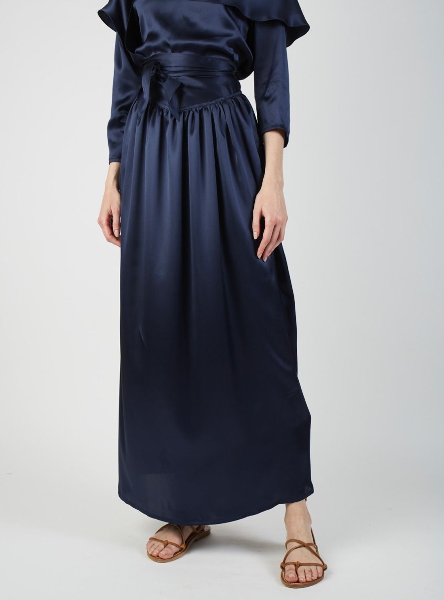 Skirts Thierry Colson | Ylang Skirt Long - Silk - Night Blue