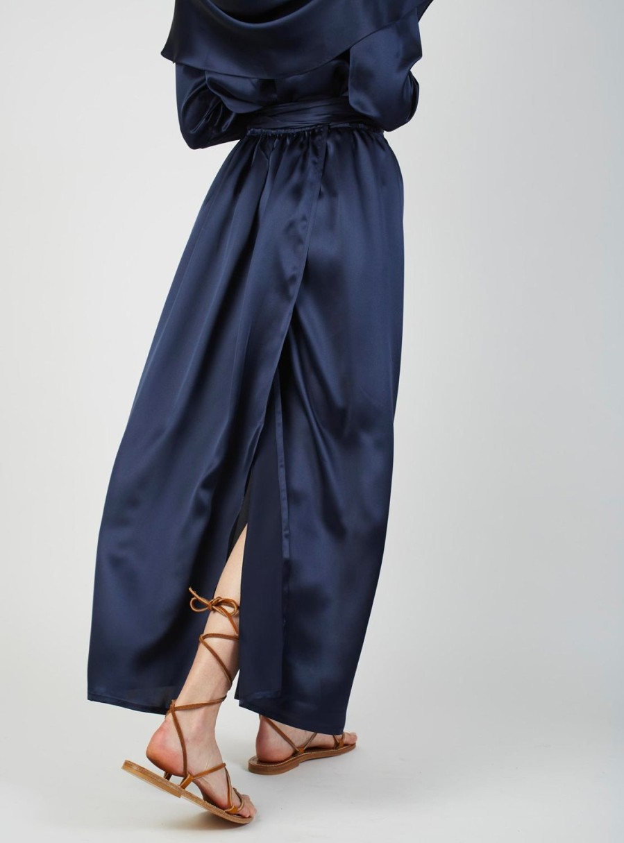 Skirts Thierry Colson | Ylang Skirt Long - Silk - Night Blue