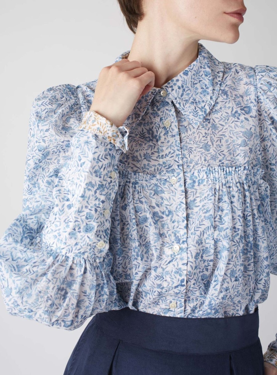 Tops Thierry Colson | Wallis Blouse - Floral Jaal - Monochrome Petrol