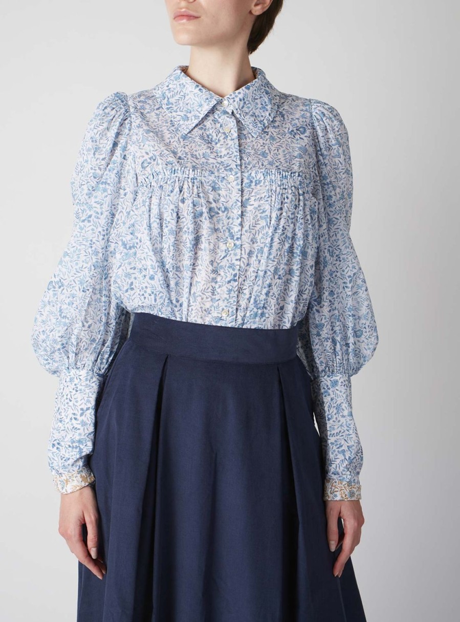 Tops Thierry Colson | Wallis Blouse - Floral Jaal - Monochrome Petrol