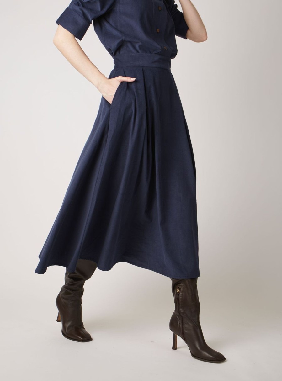 Skirts Thierry Colson | Wynona Skirt - Plain Corduroy Prussian Blue