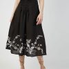 Skirts Thierry Colson | Yulia Linen Skirt - Floral Lace Embroidery Black & White