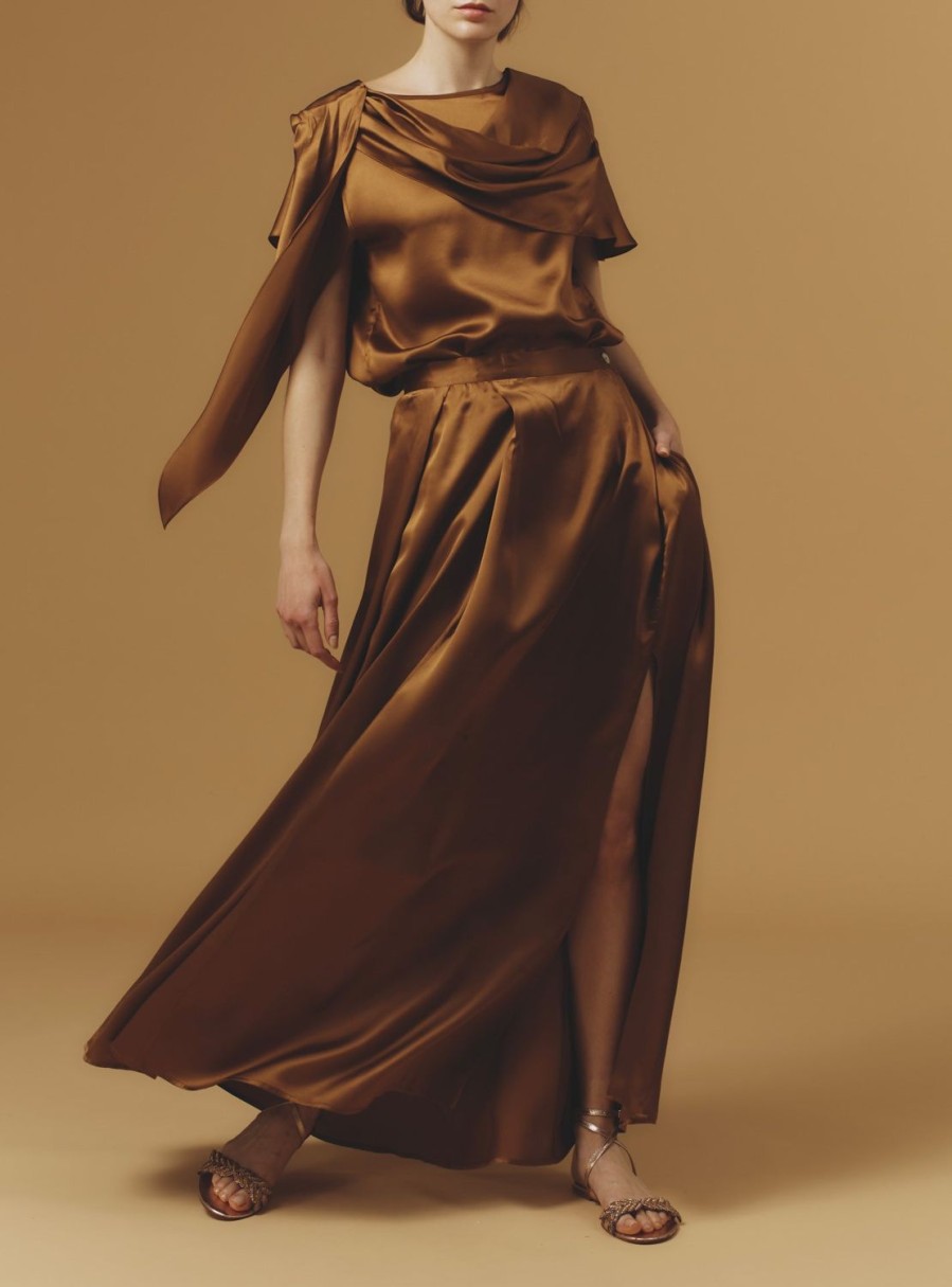 Skirts Thierry Colson | Silvana Skirt Long - Silk Copper