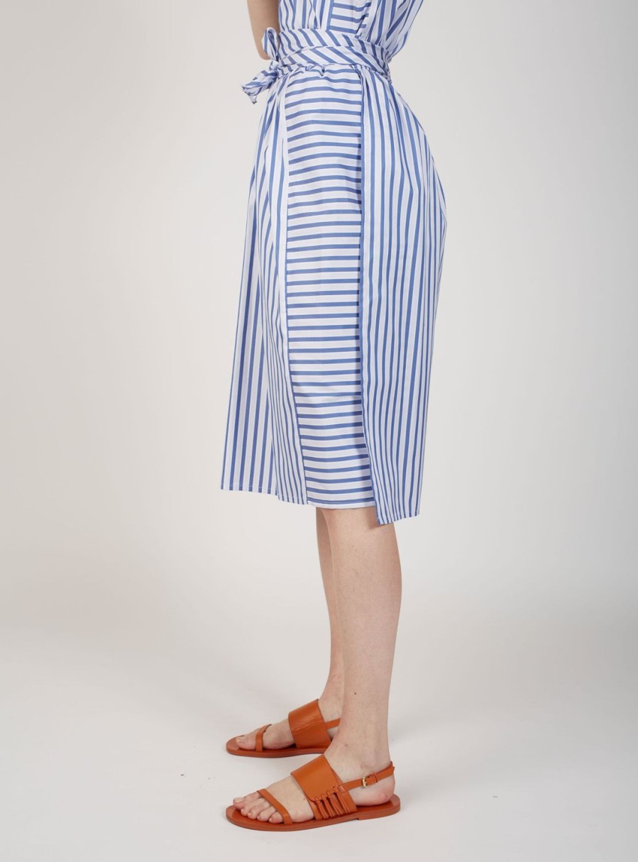 Skirts Thierry Colson | Ylang Knee Skirt - Mayfair - Navy Stripes Navy / White