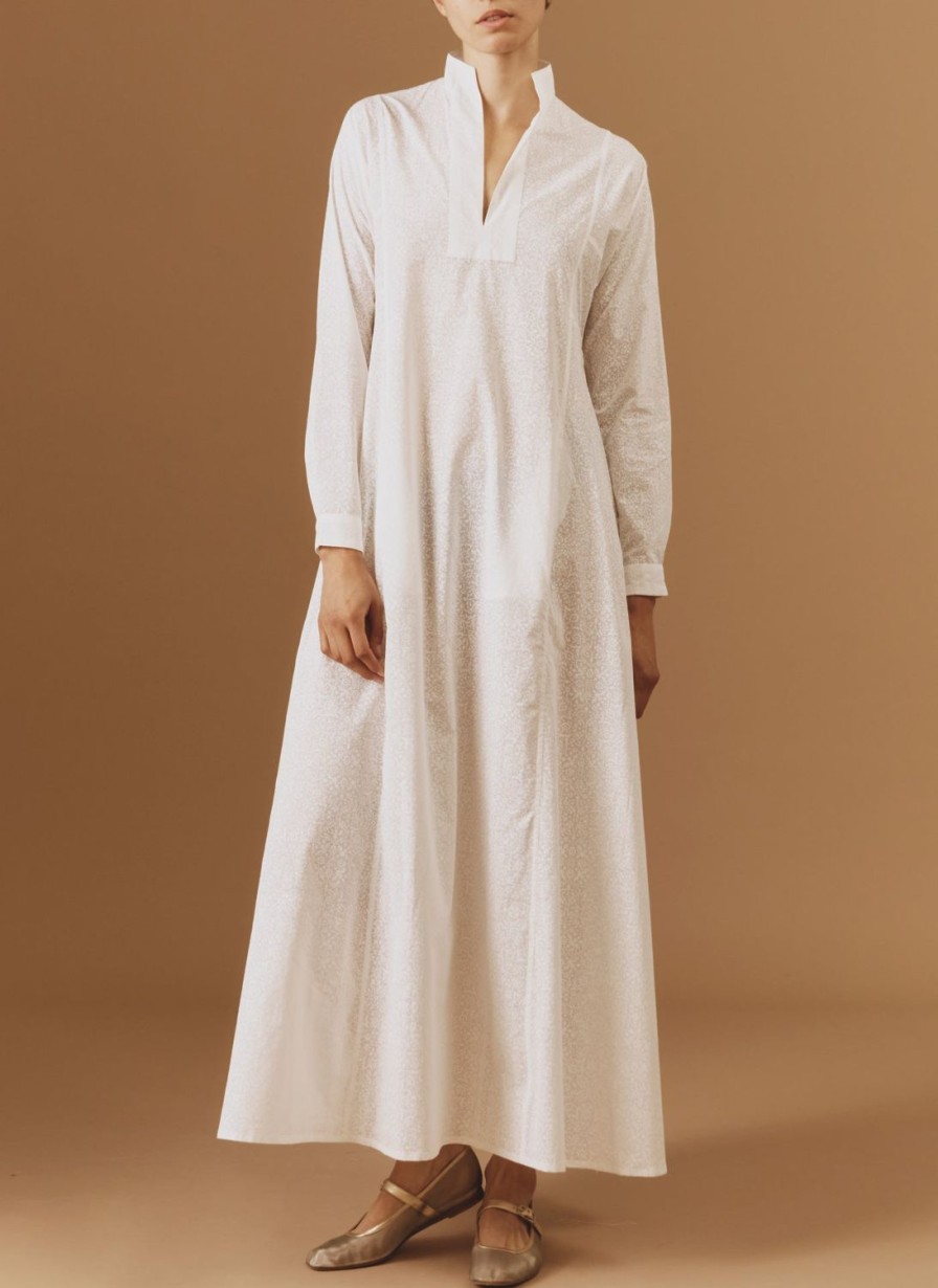 Dresses Thierry Colson | Parvati Kaftan Long - Mughal Blockprint White On White