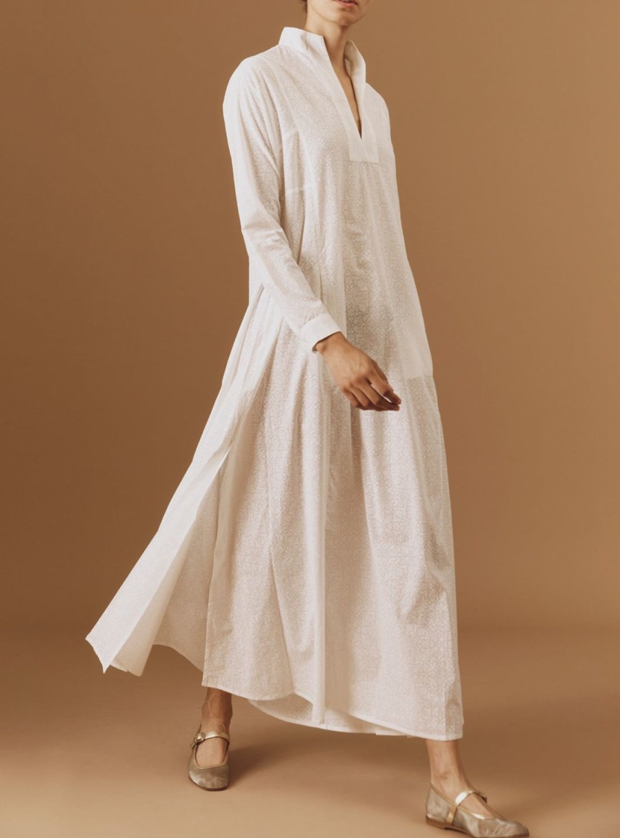 Dresses Thierry Colson | Parvati Kaftan Long - Mughal Blockprint White On White