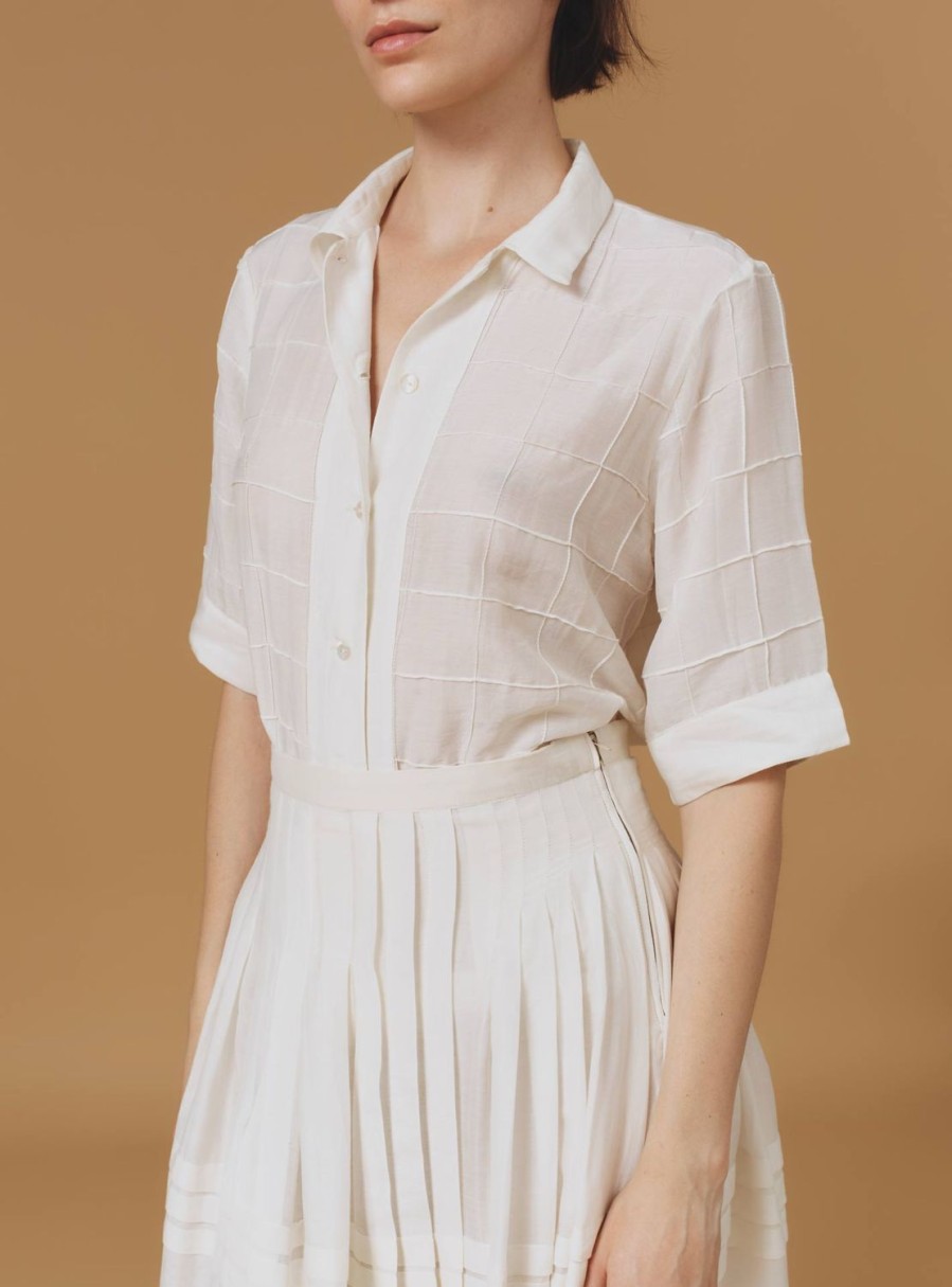 Tops Thierry Colson | Zouk Shirt - Optical Pleats Off White