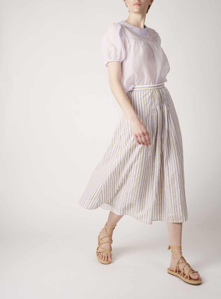 Skirts Thierry Colson | Yulia Skirt - Floral Stripes Lilac & Yellow