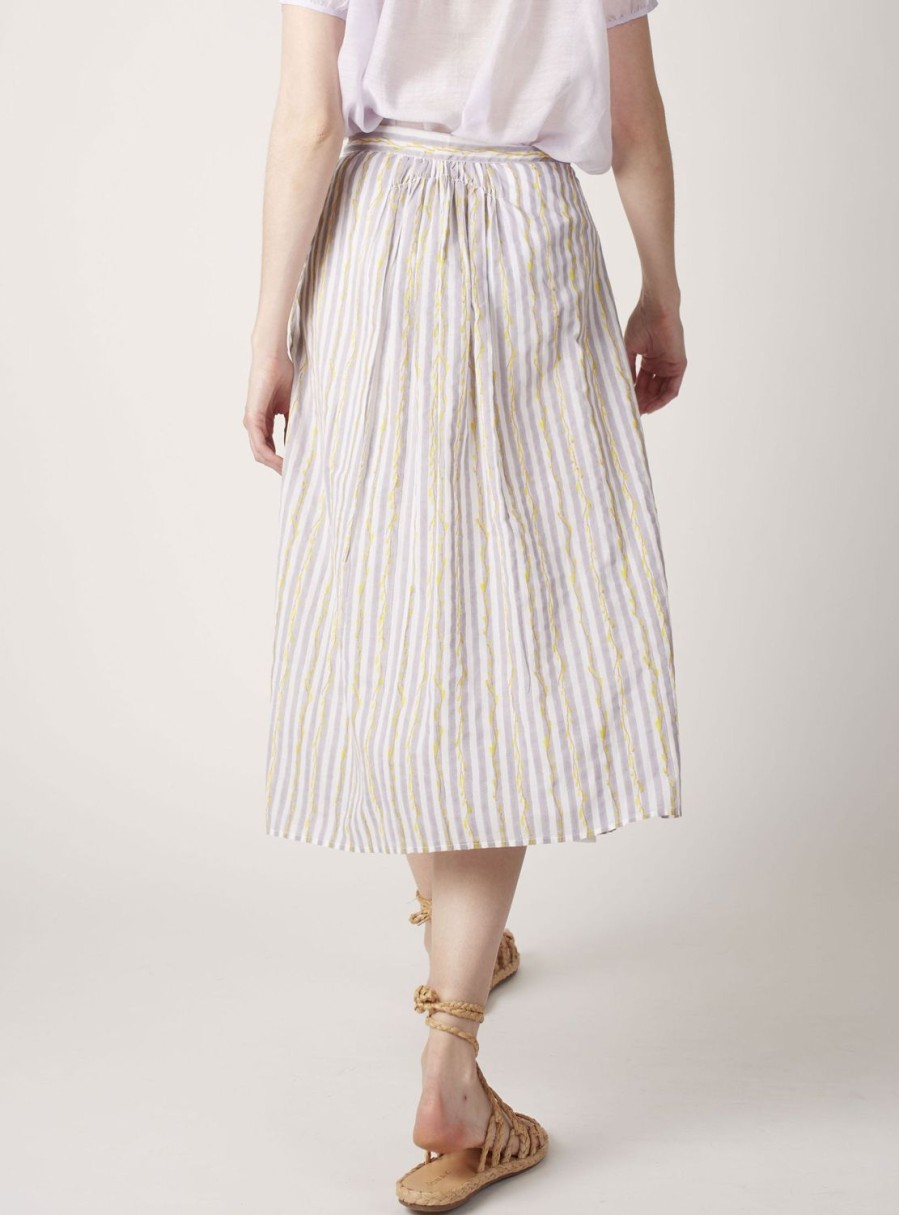 Skirts Thierry Colson | Yulia Skirt - Floral Stripes Lilac & Yellow