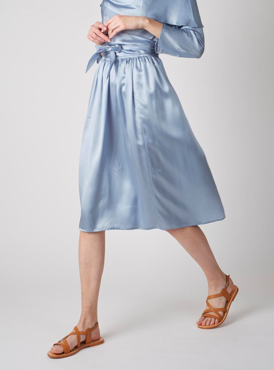 Skirts Thierry Colson | Ylang Skirt Knee - Silk - Silver Blue