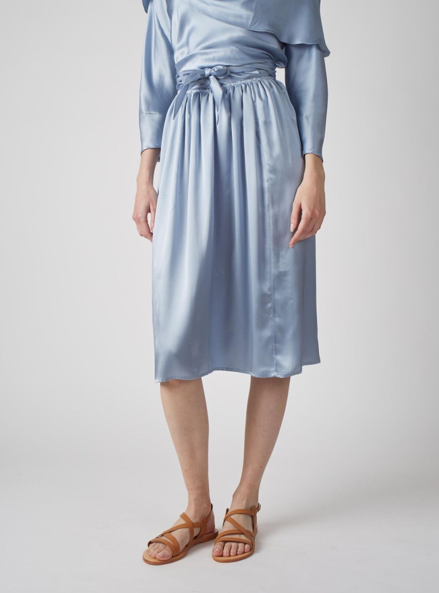 Skirts Thierry Colson | Ylang Skirt Knee - Silk - Silver Blue