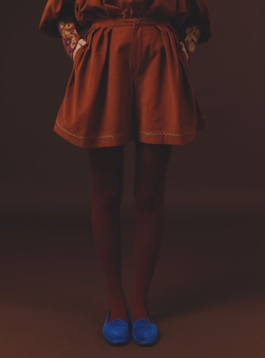 Trousers & Shorts Thierry Colson | Kenya Short - Embroidered Corduroy Burnt Orange