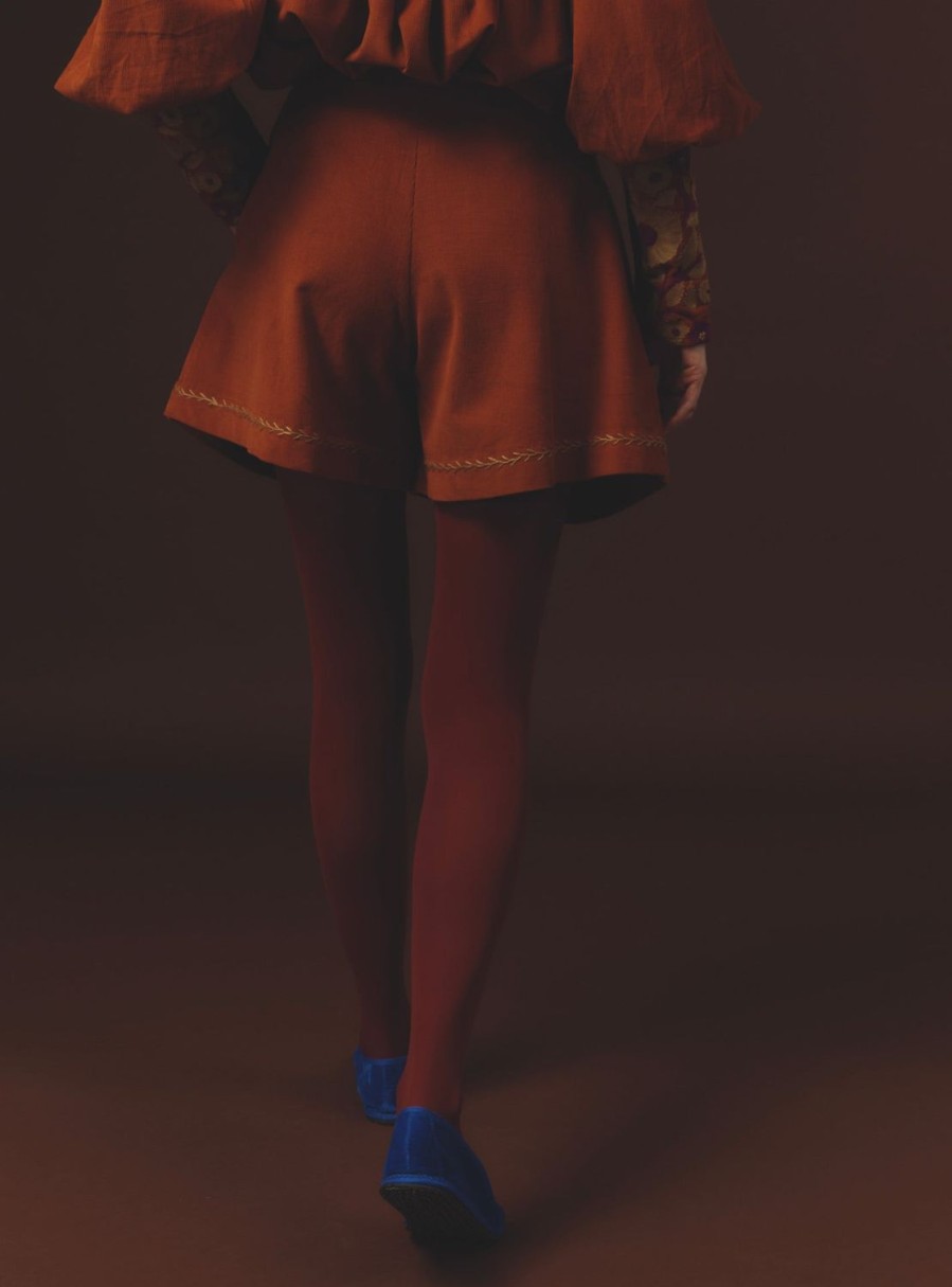 Trousers & Shorts Thierry Colson | Kenya Short - Embroidered Corduroy Burnt Orange