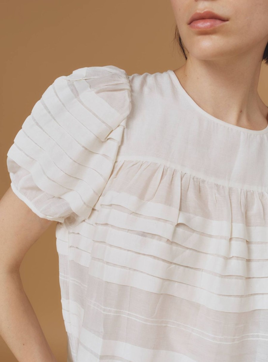 Tops Thierry Colson | Olympia Top - Optical Pleats Off White