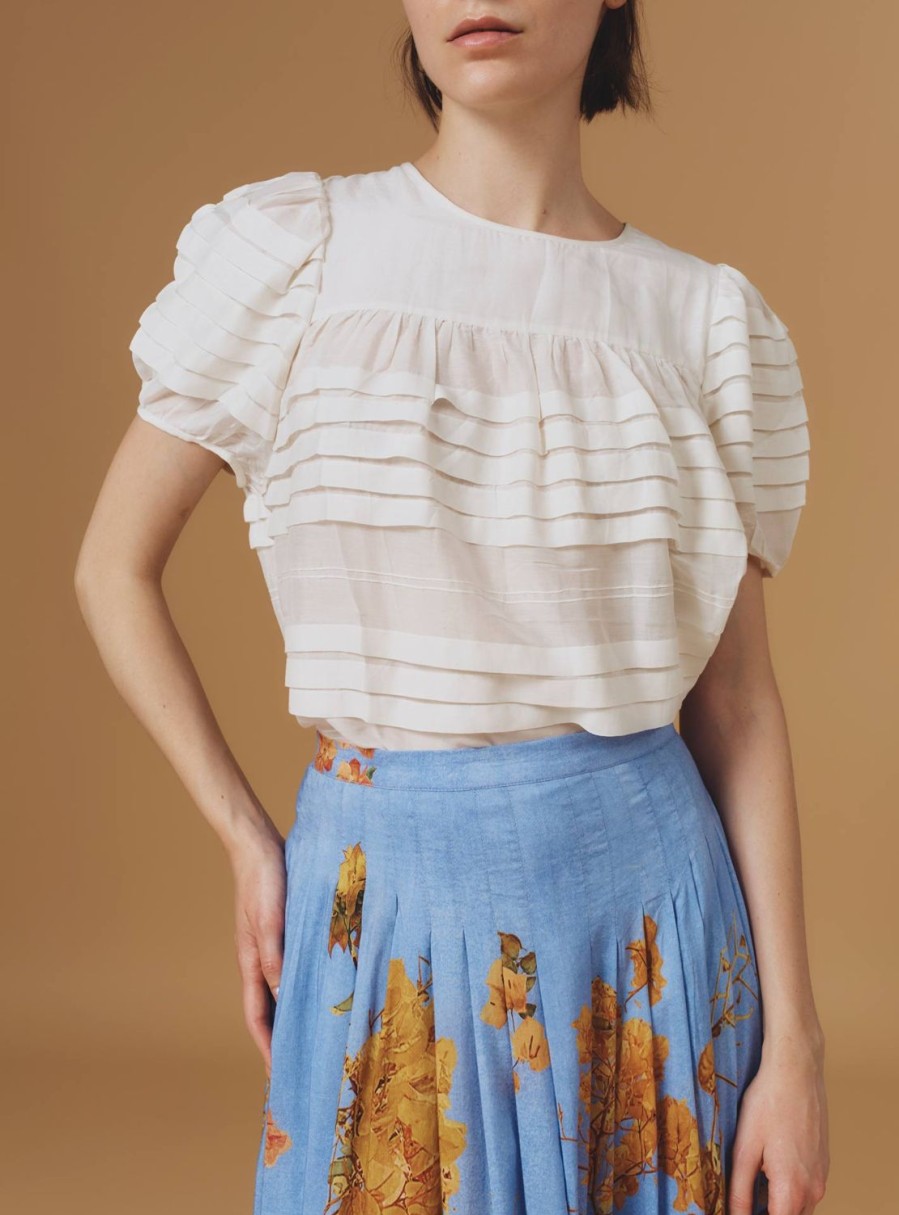 Tops Thierry Colson | Olympia Top - Optical Pleats Off White