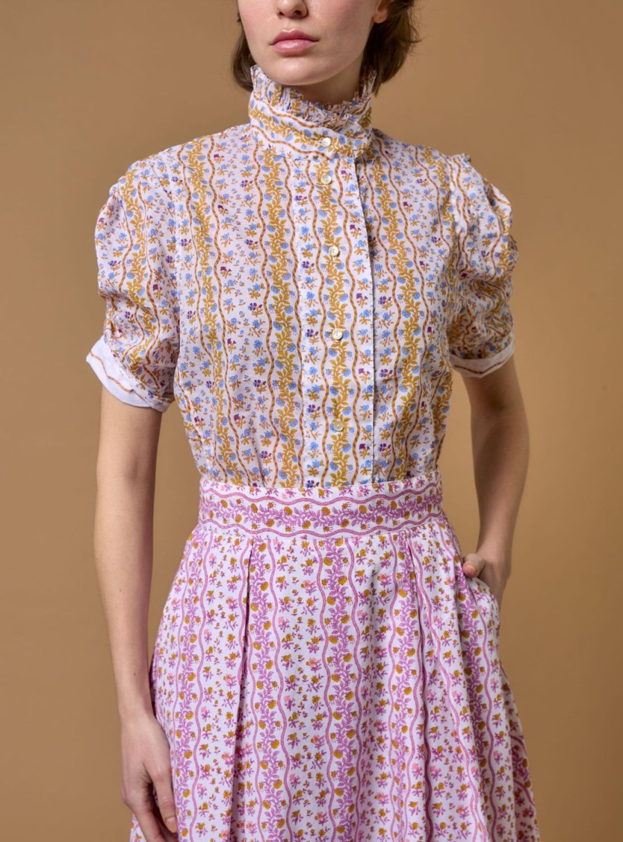 Tops Thierry Colson | Vita Blouse - Liselund Print Mustard / Bluebell